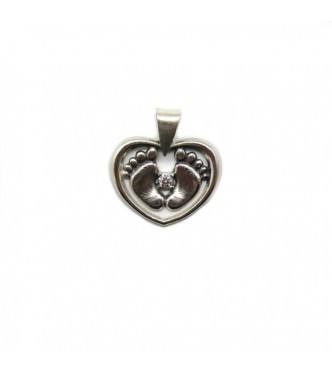 PE001381 Genuine sterling silver pendant Heart with footsteps solid hallmarked 925
